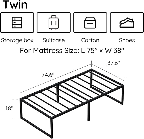 Miniatura 12 de Base de cama Cal King de 10 pulgadas, base de colchón de plataforma de metal resistente con soporte de listones de acero, no necesita somier, fácil
