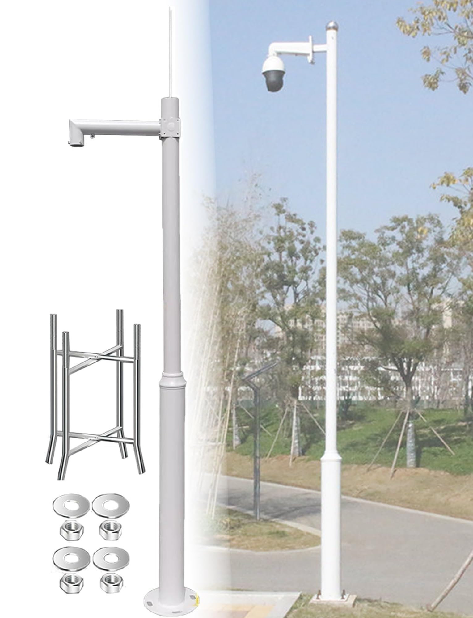 Support de caméra de surveillance extérieure avec piquet de terre pour compatibilité avec panneau solaire