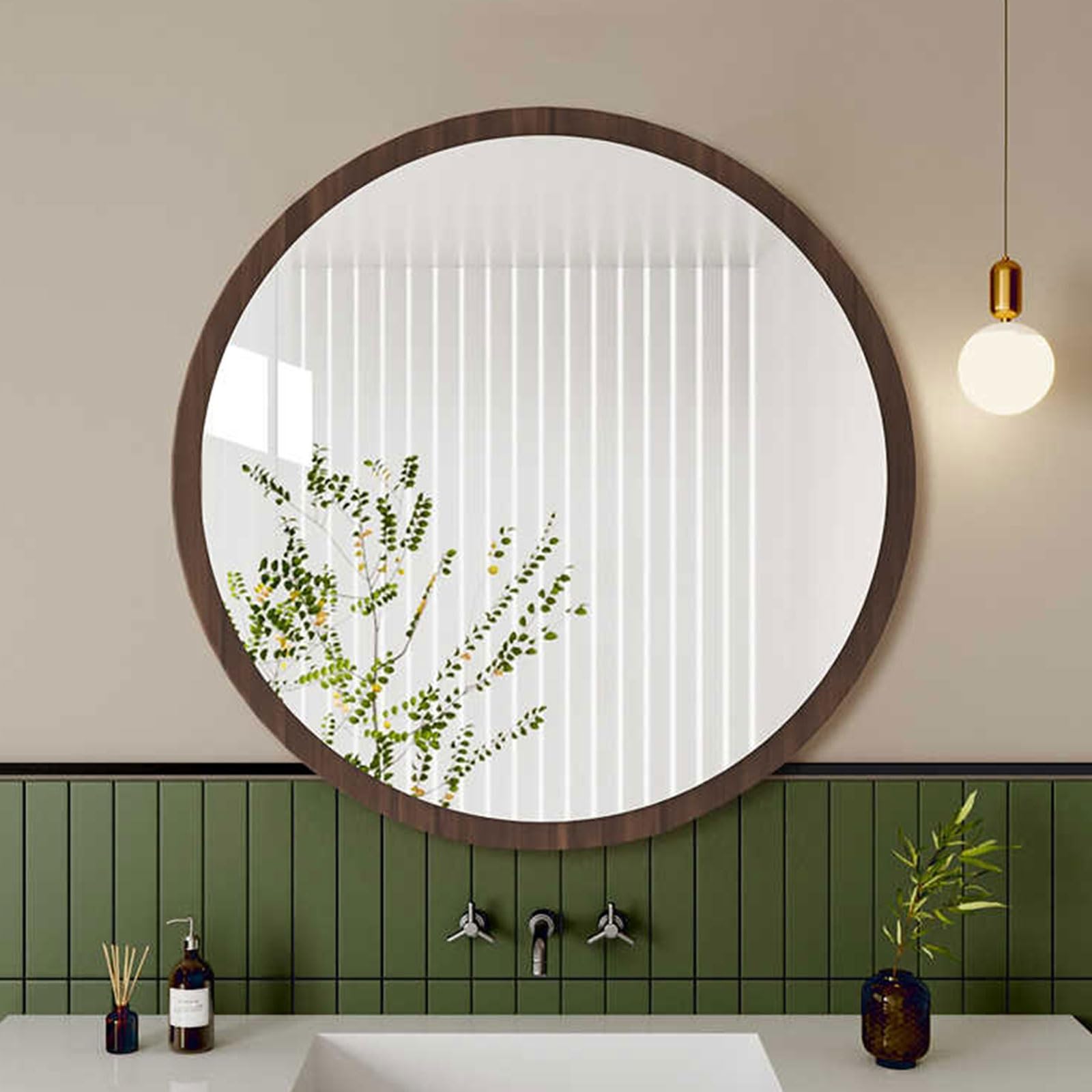 Specchio da Parete Rotondo, Specchios da Bagno,Facile Installazione,Facile Installazione,Specchio in Legno,per Armadio Palestra Ingresso Soggiorno(60cm/24in)