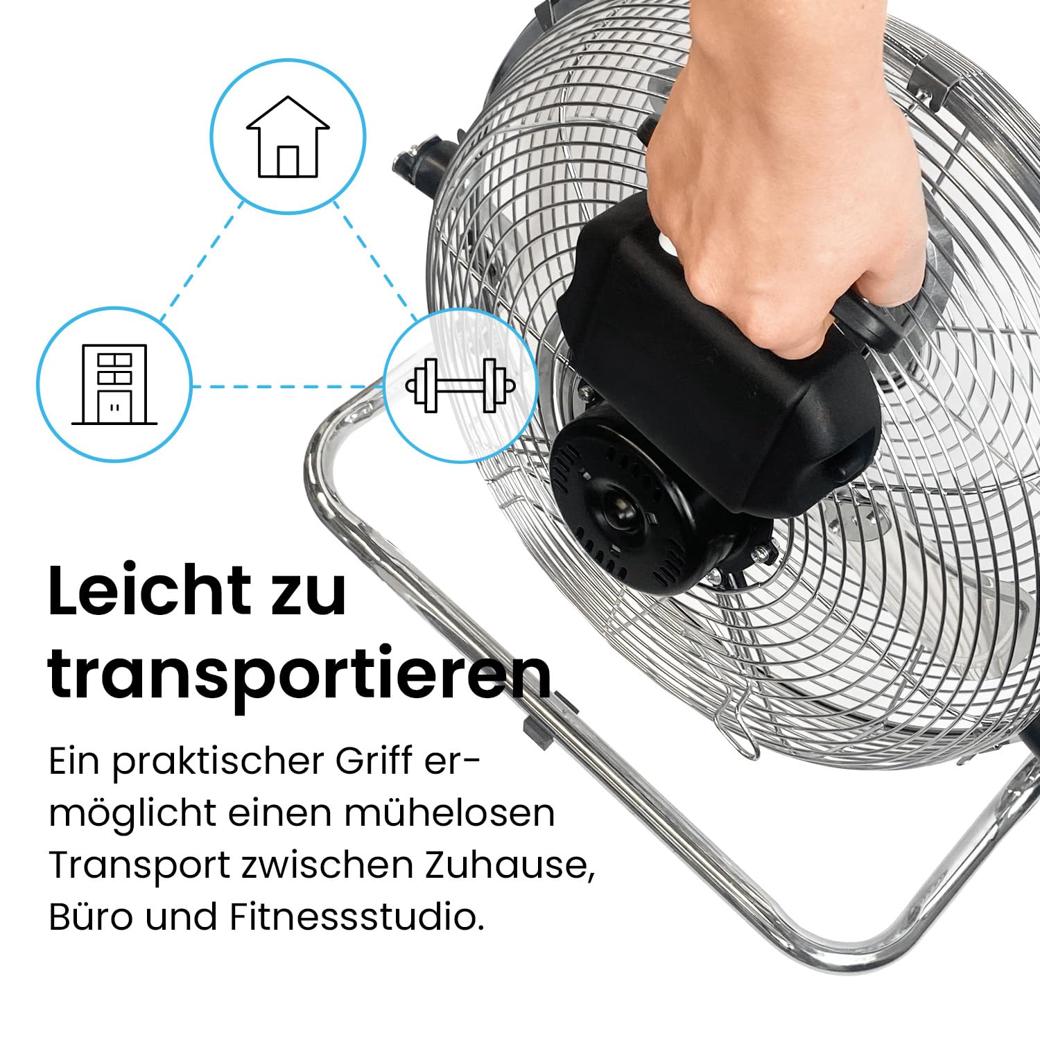 Pro Breeze 30,5 cm Bodenventilator aus Chrom - 50W Ventilator klein mit 3 Geschwindigkeitsstufen, 110° vertikal neigbar - Leistungsstarke Windmaschine für Zuhause, Büro und Fitnessstudio