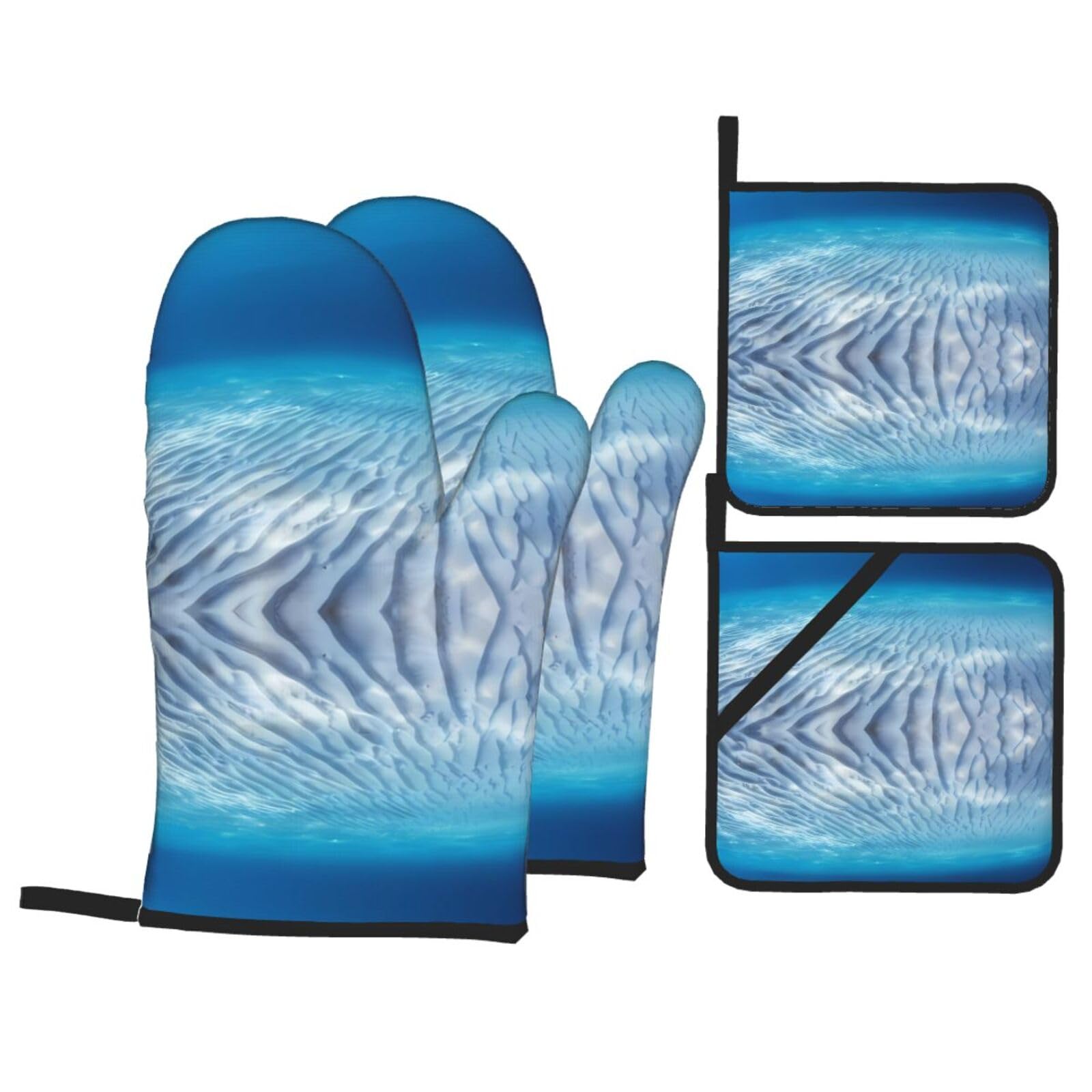 WHJSHOP Ocean Prints Oven Mitts & Pot Holders Set - Waterproof Kitchen Layers & Heat Resistant - Durable Covers for Safe Cooking & Easy Cleanup