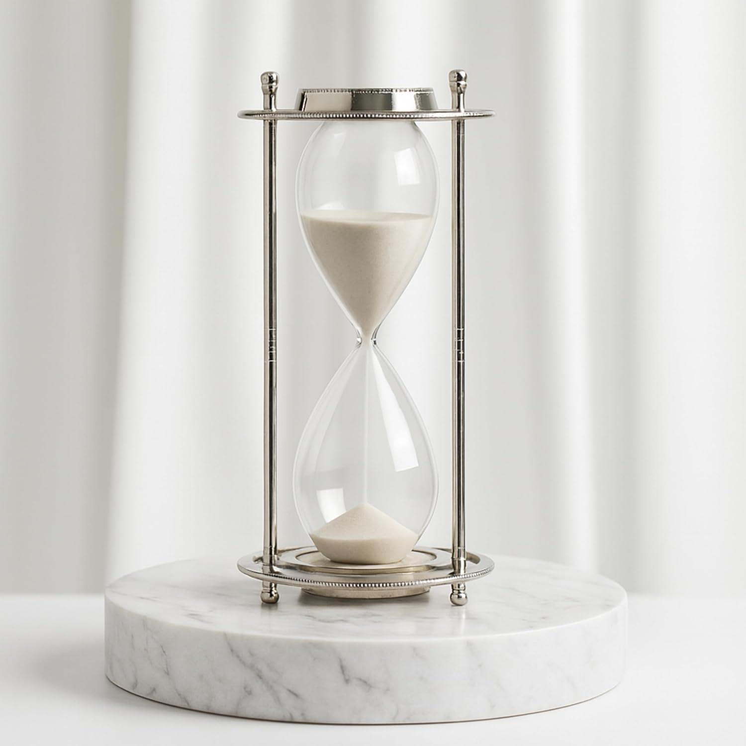 Verlice Hourglass Decorative Object with Aluminum Frame – Glass & Metal Sand Timer Modern Home Decor – Shelf & Coffee Table Decor for Office & Living Room – 11", Bronze