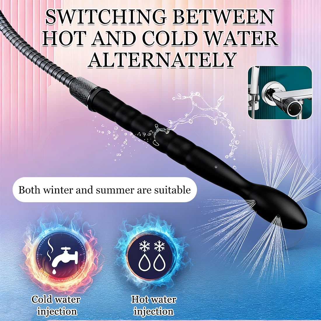 QEXUJOW Productos de cuidado íntimo para duchas vaginales y enemas, Un limpiador de silicona negro, diseño todo en uno, con 8 aberturas, adecuado para cabezales de ducha, unisex. — view 5