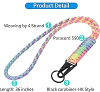 Vista 4 de Llavero de Paracord de Servicio Pesado, Collar de Paracord, Llavero para Teléfono Celular, Silbatos, Correa Trenzada para Muñeca