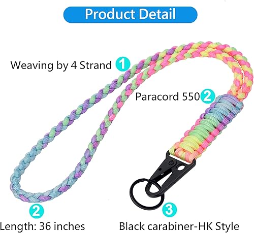 Miniatura 4 de Llavero de Paracord de Servicio Pesado, Collar de Paracord, Llavero para Teléfono Celular, Silbatos, Correa Trenzada para Muñeca