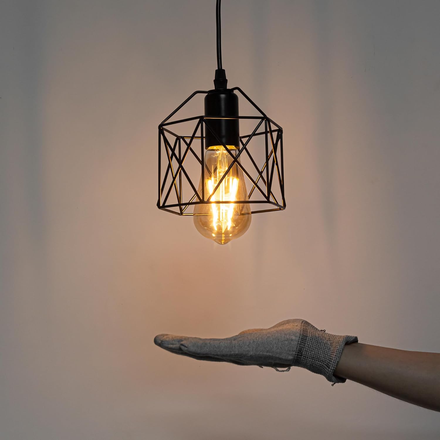 Adjustable Height Halo Track Lighting Pendants, 5 Ft Cord H-Type Track Pendant Lights with Iron Square Bulb Guard Cage, E26 Smart LED Edison Bulbs Track Mount for Kitchen Island