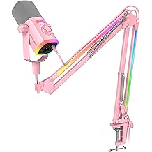 FIFINE XLR/USB Gaming Microphone Kit with Boom Arm Stand, RGB Streaming Mic for Computer Compatible with PC/PS4/PS5, Podcast Mic Set with Headphone Jack, Volume Knob, Mute-AmpliGame AM8PROT Pink