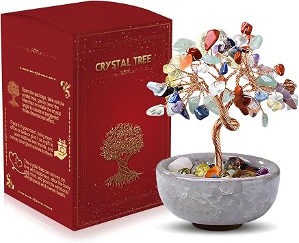 Crystal Tree of Life, 7 Chakra Tree, Healing Gemstone Tree with Ceramic Flower Pot, Tree of Life Gifts for Womens, Fengshui Ornament for Home Office Room House, Gift for Christmas
