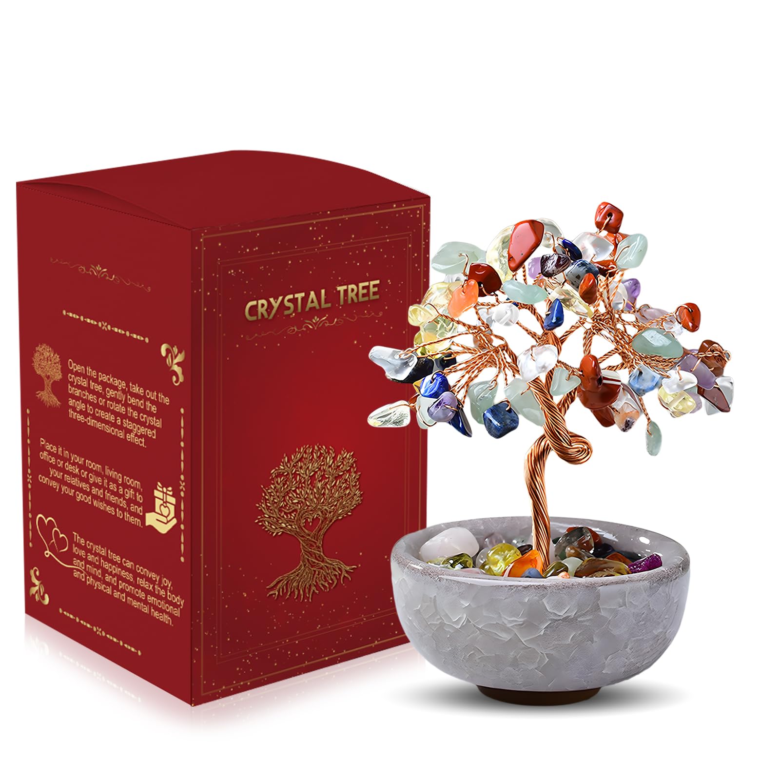 WEILAOK Crystal Tree of Life, 7 Chakra Tree, Healing Gemstone Tree with Ceramic Flower Pot, Tree of Life Gifts for Womens, Fengshui Ornament for Home Office Room House, Gift for Christmas