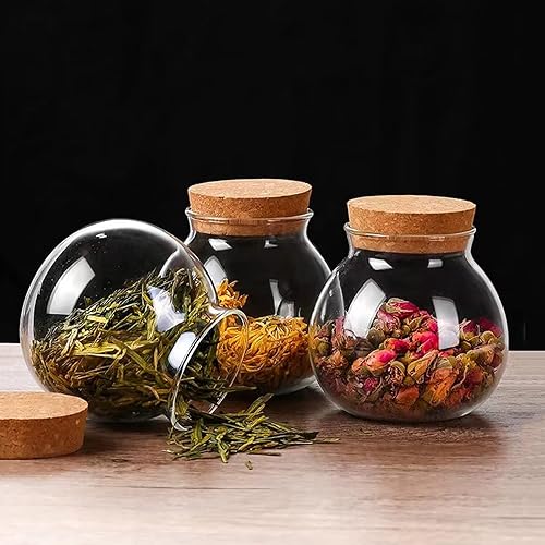 Miniatura 4 de Juego de 2 tarros redondos de vidrio con tapa de corcho, tarro de almacenamiento de cocina de 17 onzas, perfecto para té, galletas, cereales,