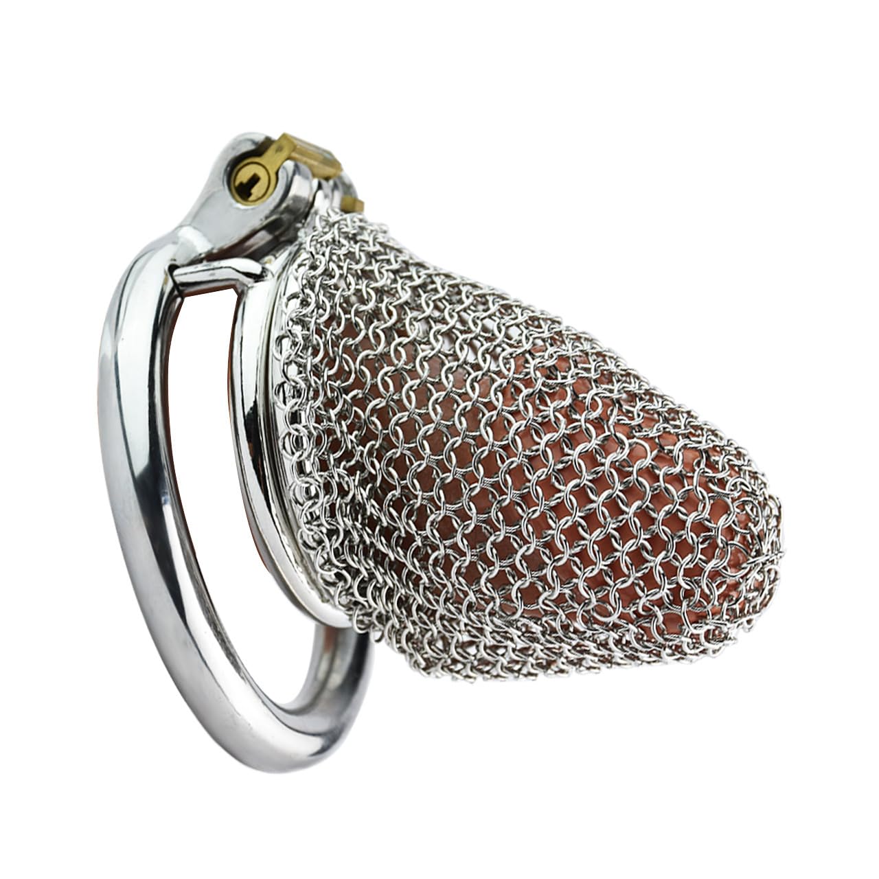 AAKOMA Cage de chasteté ventilée en acier inoxydable avec chaîne en filet, dispositif de chasteté, facile à porter, jouets sexuels d'exercice pour pénis SM masculin adulte - Anneau circulaire 45 mm