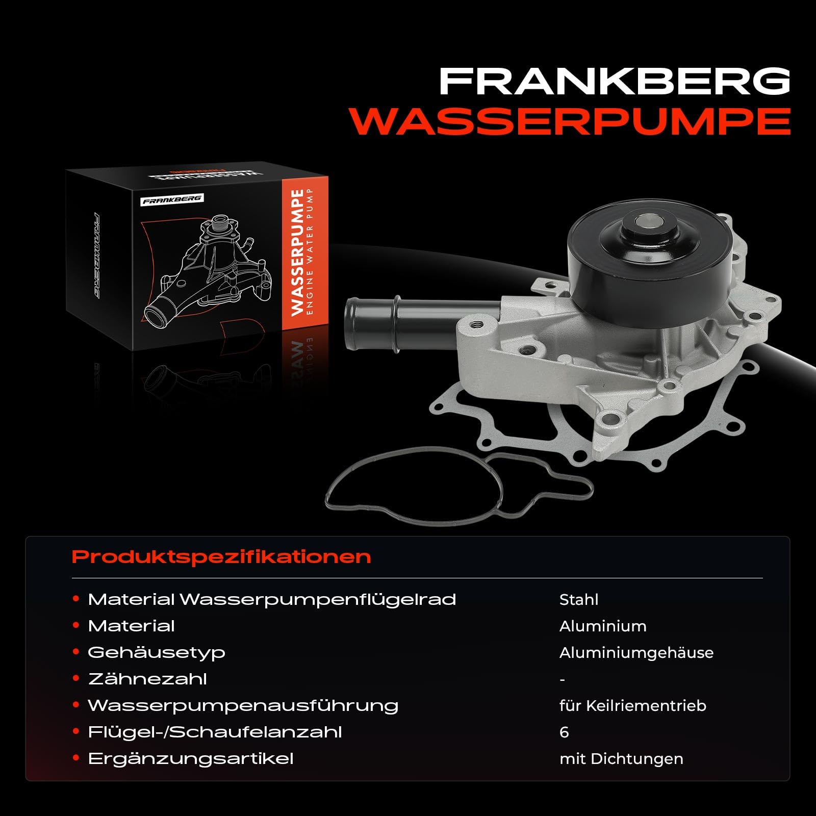 Frankberg Pompa dell'acqua per liquido di raffreddamento con guarnizione | Compatibile con: Classe V 638/2, VitoBus W638, Vito Van W638, Furgone Classe V 638/2