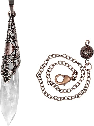 Miniatura 3 de Rockcloud Péndulo de cristal de roca natural, péndulo de cristal de chakra, péndulo para adivinación, kit de meditación de equilibrio Wicca de cobre