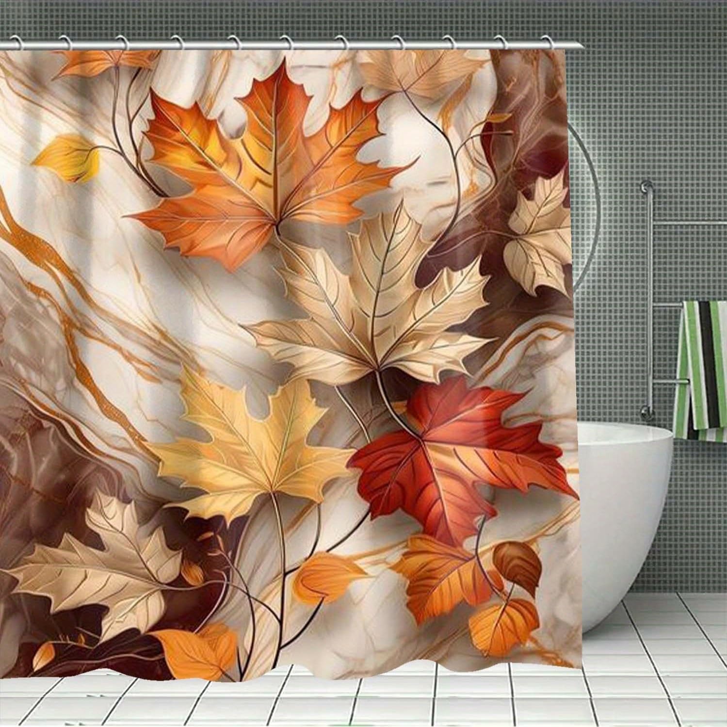 Leaves Autumn Colorful Patterned Shower Curtains - Leaves Bath Curtain for Bathroom Bathtub Screen Decor with Hooks 71x79inch/WxH Curtains Bathroom