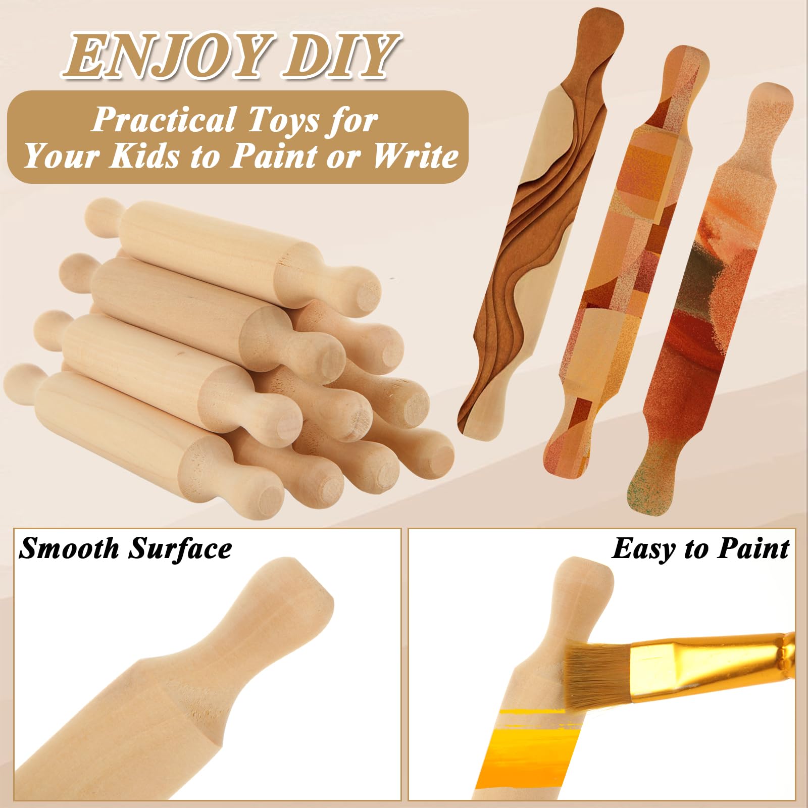 WOPPLXY 50 mini rodillos de madera de 5.5 pulgadas, mini rodillos de amasar a granel, mini rodillo de madera para el hogar, cocina, fondant, pastelería, pizza, hornear y manualidades