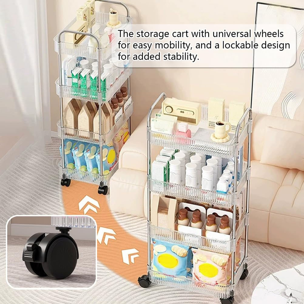 Carrito de almacenamiento acrílico de 3 niveles con ruedas de bloqueo y asa, estantes rodantes versátiles para baño, cocina y dormitorio, estante de utilidad que ahorra espacio