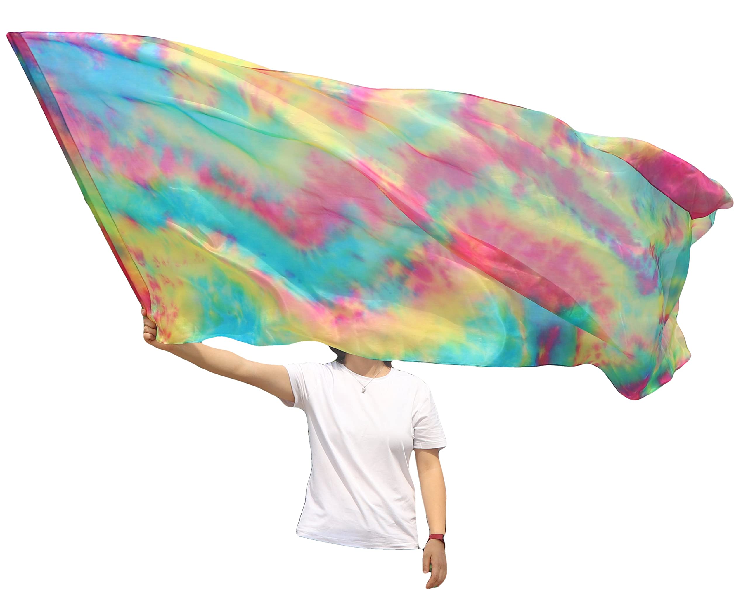 Winged Sirenny Large Silk Flex Flags for Prophetic Worship Praise Dance, 88" Handpainted Fluid Ministry Banner (Spring)