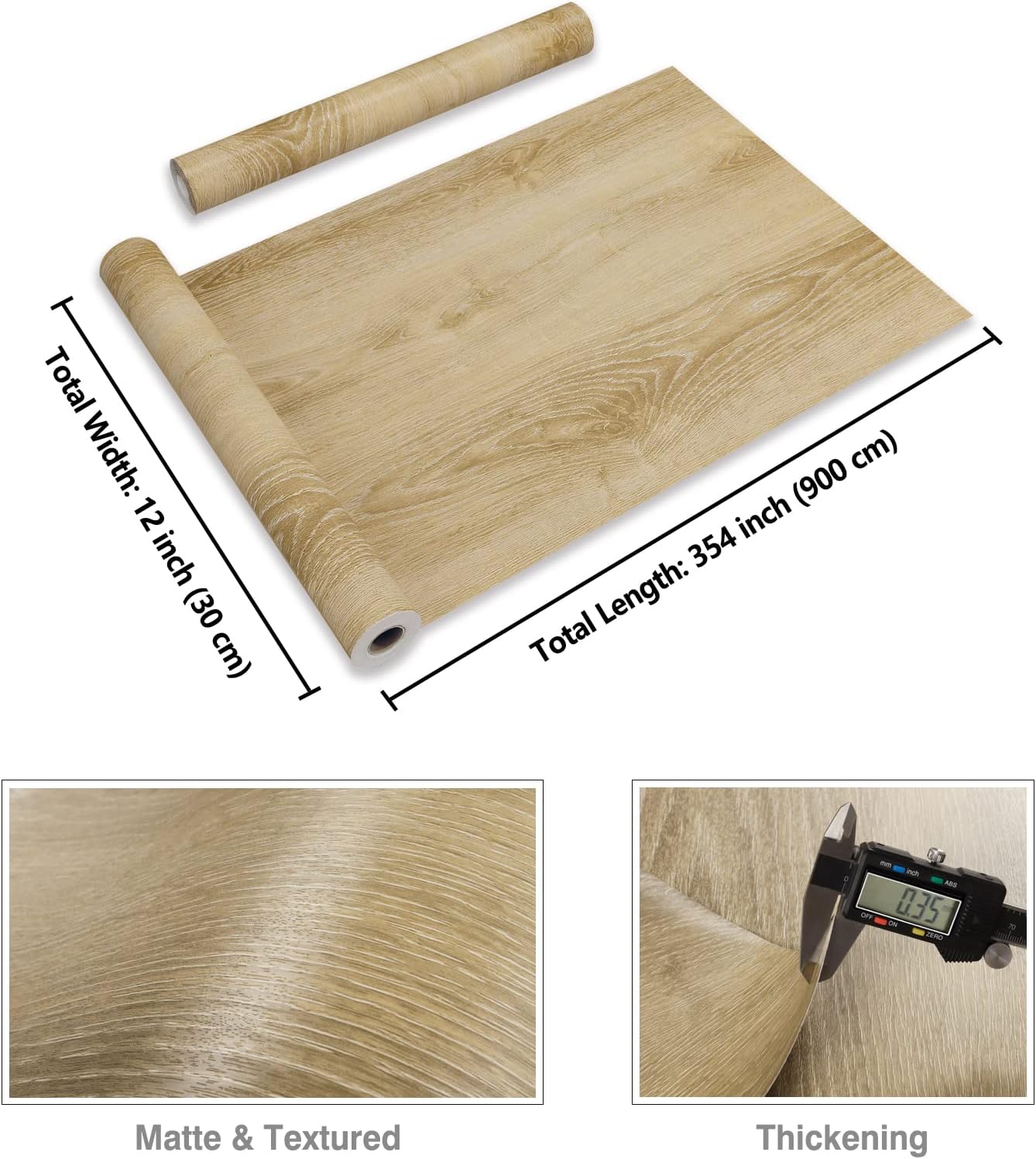 CRE8TIVE Light Wood Grain Contact Paper Self Adhesive Brown Wood Peel and Stick Wallpaper Removable Thick Wood Look Contact Paper for Countertops Waterproof Rustic Wood Vinyl Wrap for Cabinet 12"x354"