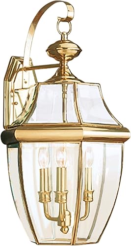 Sea Gull Lighting Generation 8040EN-02 - Farol de pared tradicional de tres luces para exteriores de la colección Seagull-Lancaster con acabado