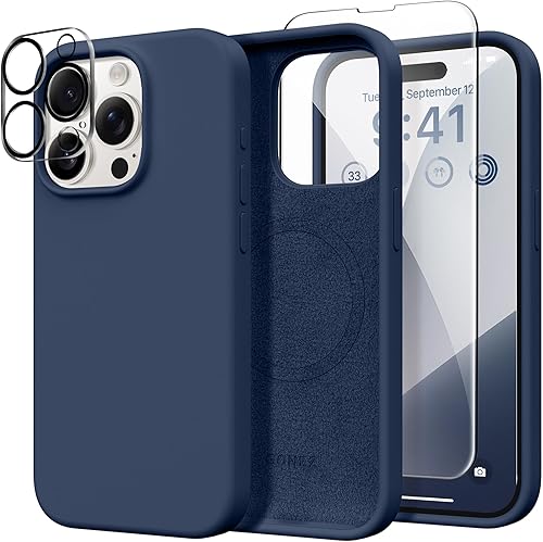 Miniatura 192 de GONEZ Funda de silicona para iPhone 14 Pro Max, compatible con MagSafe, con protector de pantalla + protector de lente de cámara, silicona líquida a