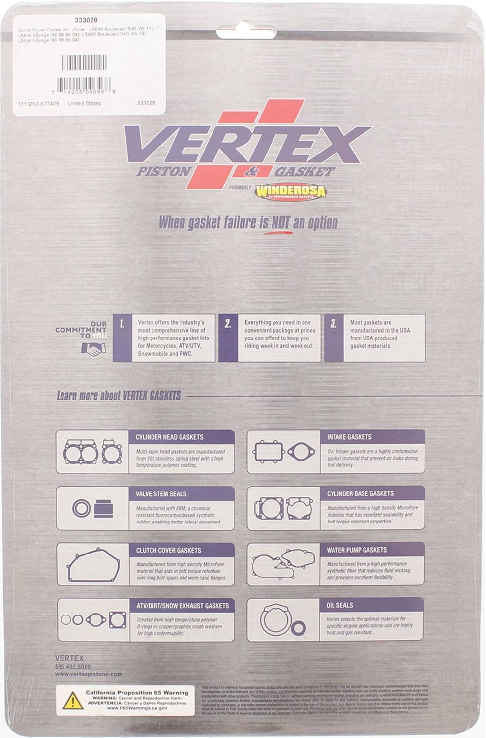 Vertex-Winderosa Outer Clutch Cover Gasket Kit 333028 for Suzuki LS 650 Savage 1986 1987 1988 1995 1996 1997 1998 1999 2000 2001 2002 2003 2004 2005 2006 2007 2008 2009 2010 2011 2012 2013 2014
