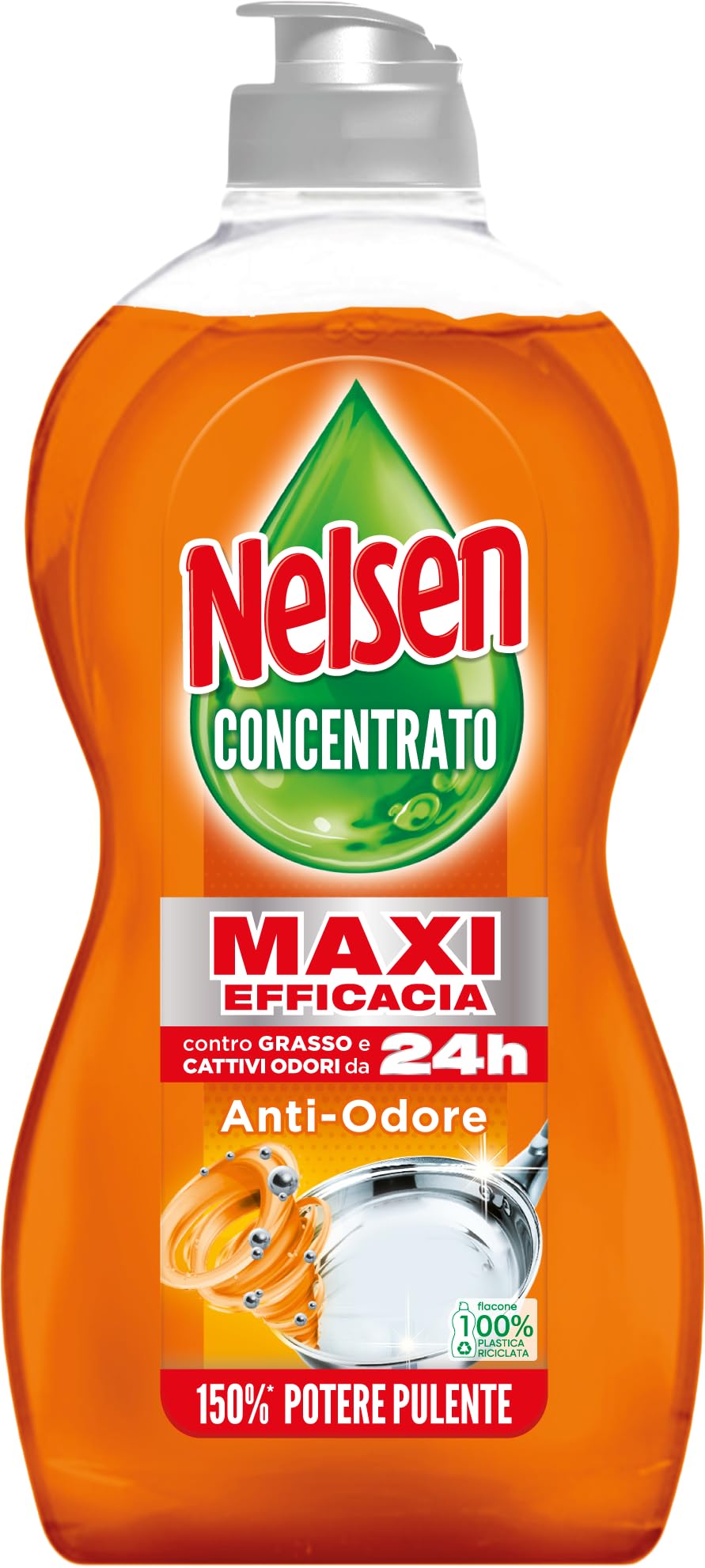 Nelsen detersivo stoviglie e piatti a mano, Concentrato di Potere Antiodore, con azione sgrassante, 450 ml (Packaging may vary)