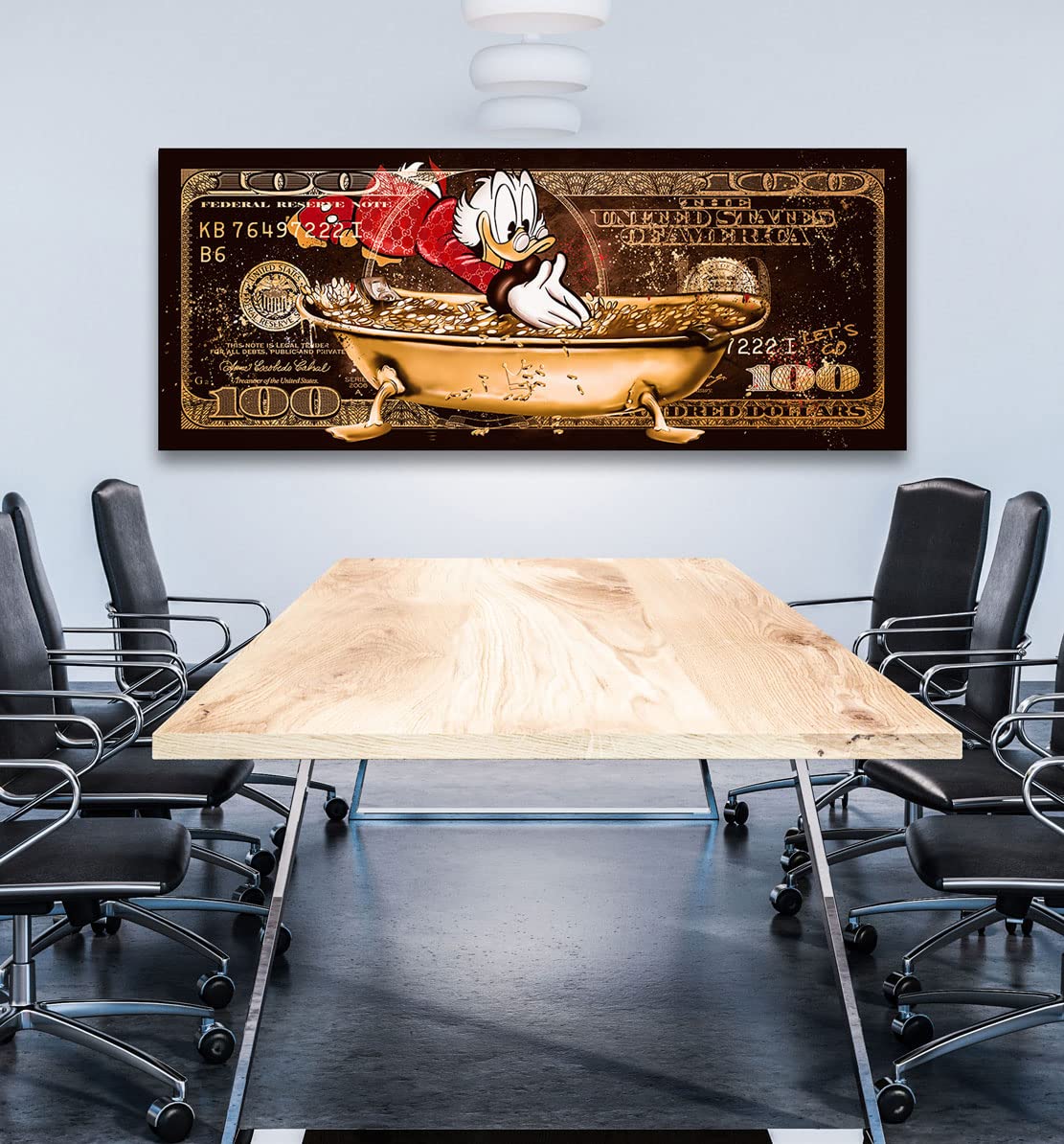 Kunstgestalten24 Leinwandbild Dagobert Duck Dollar Motivations Bild Money Pool Vintage Wandbild Kunstdruck