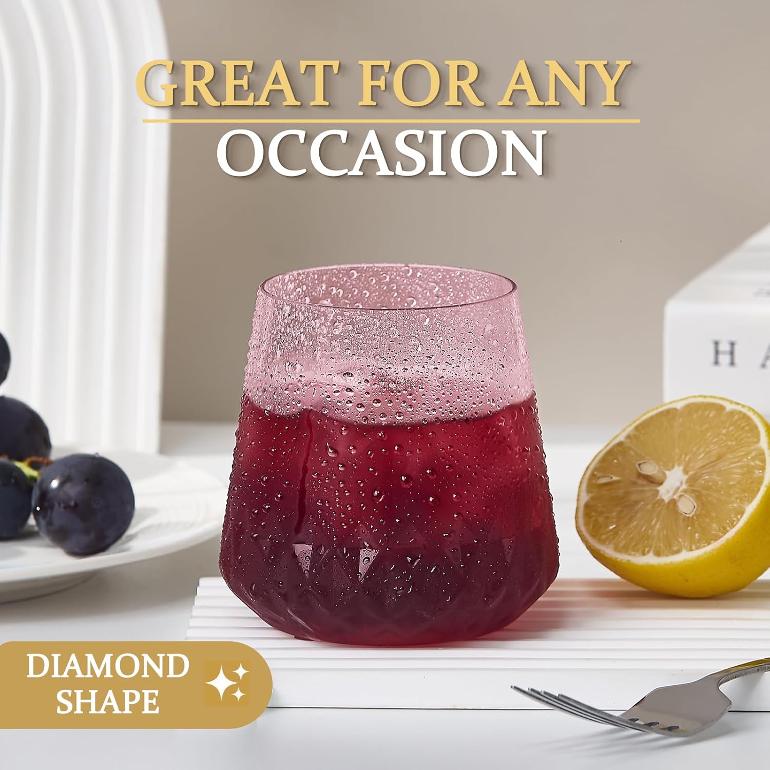 40 Pack Rhombus Plastic Wine Glasses,Heavy Duty Disposable Wine Champagne Whiskey Glasses Unbreakable Clear Plastic Cocktail Glasses for Party Wedding Birthday (Pink-Rhombus-13.5oz) - Image 6