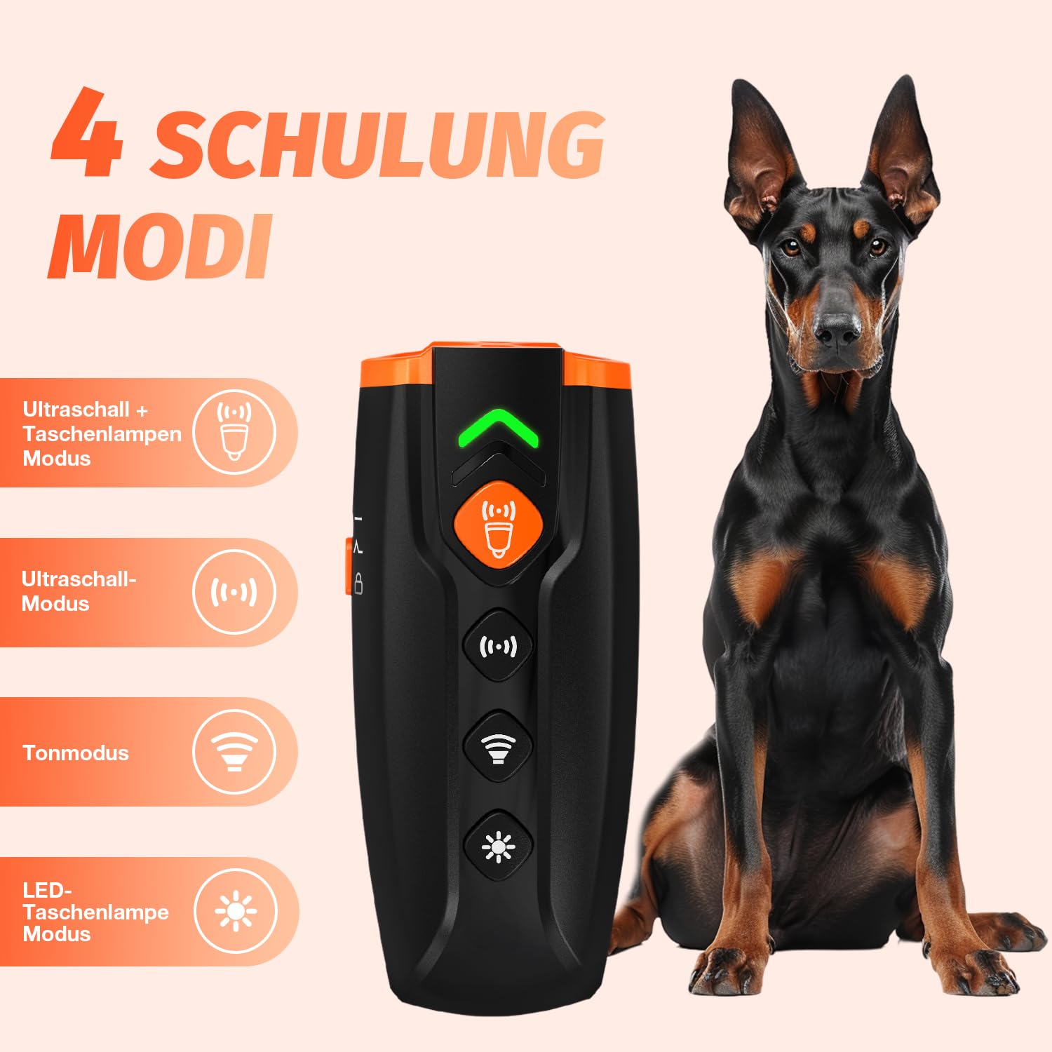 Appareil anti-aboiement à ultrasons rechargeable avec 4 fréquences réglables et lampe de poche LED pour chiens de petite et grande taille