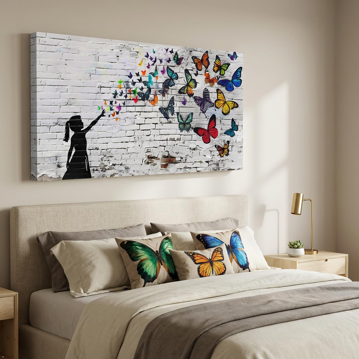 Canvas Wall Art Butterfly Girl - Modern Graffiti Paintings for Living Room, Bedroom Wall Decor, Framed Wall Art for Home or Office Decoration 20"x40"(50CMx100CM)