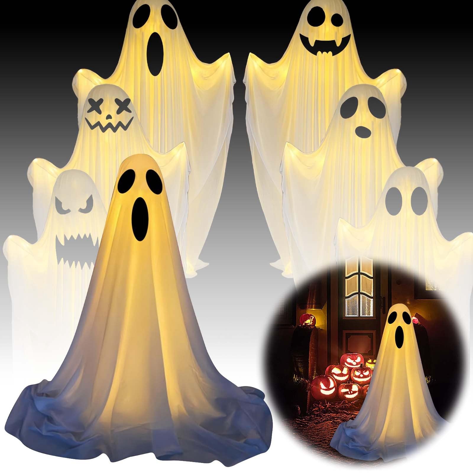 Kit Fantômes Lumineux Halloween – Grands Fantômes Effrayants Debout Pour Porche, Jardin Et Extérieur
