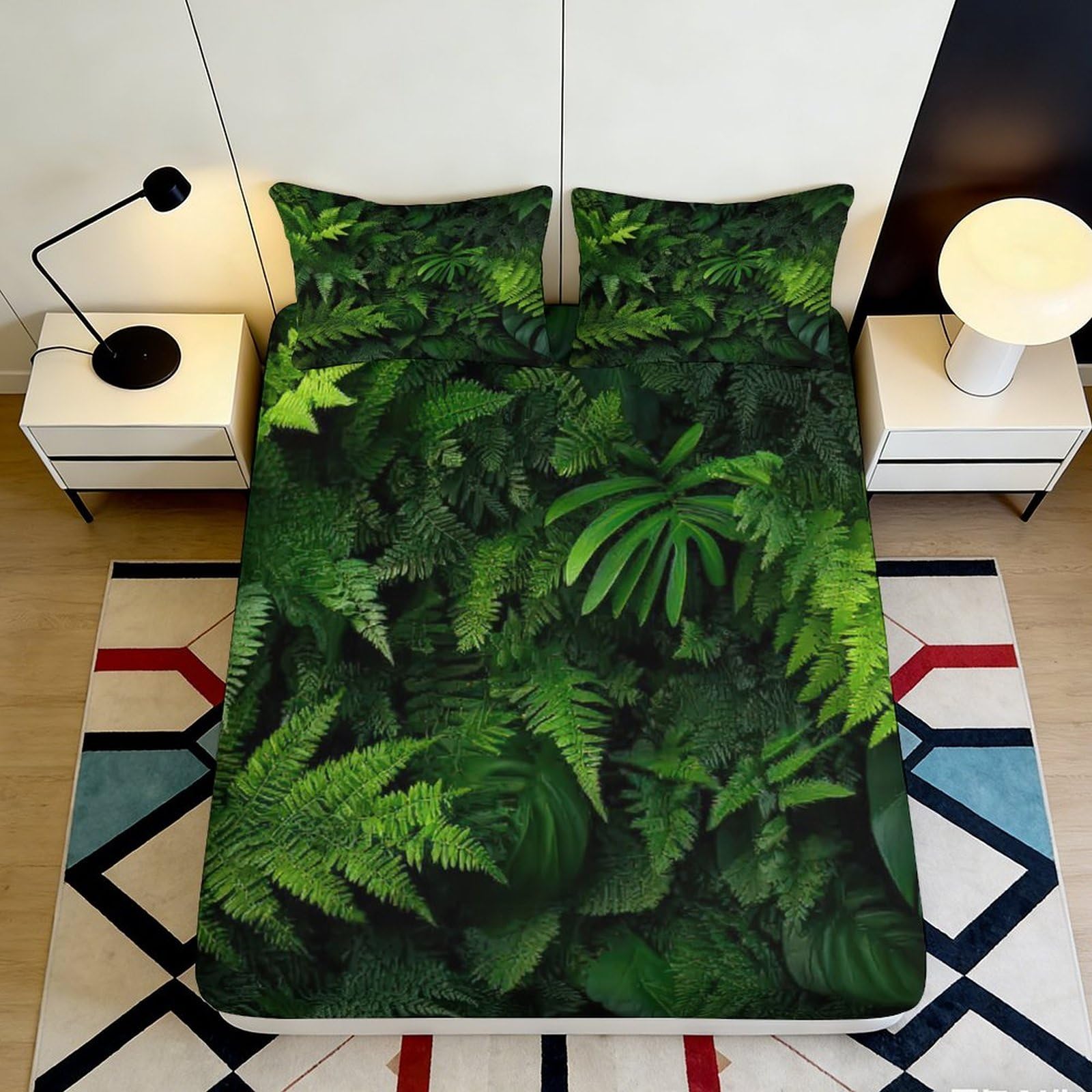 3D Printed Tropical Leaves Fitted Sheet Microfiber Soft Breathable Jungle Forest Mattress Cover for Bedroom Guest Room Decor 90x200x25cm