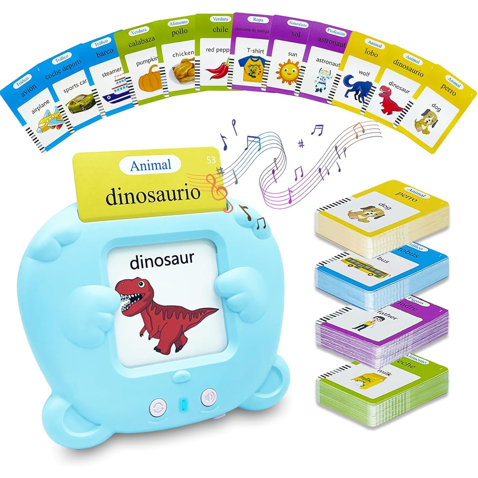 Toddler Toys Flash Cards Spanish - 224 Sight Words Pocket Speech Therapy Toys - Bilingual Talking Flash Cards - Autism Sensory Toys for Autistic Children - Learning Montessori Tool Blue