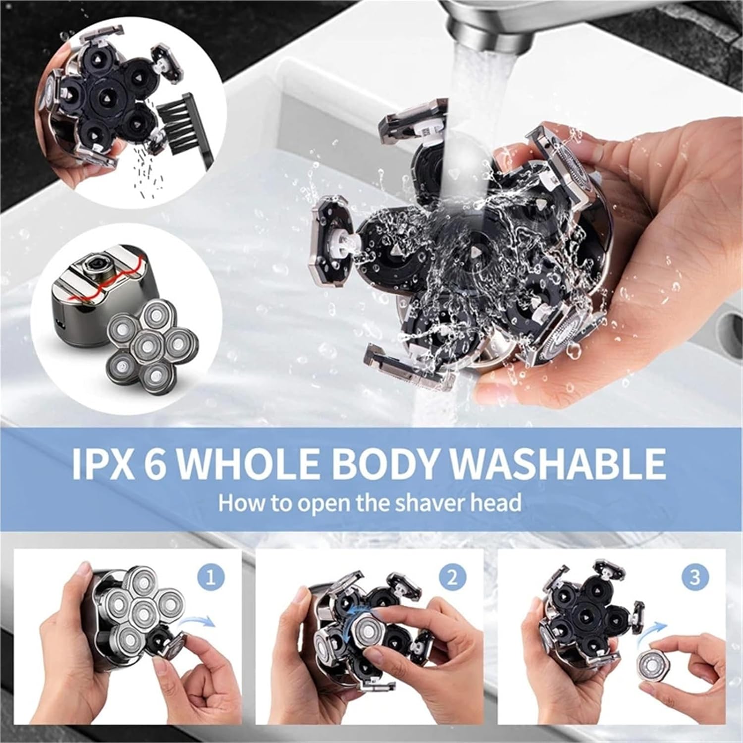 6in1 grooming kits electric shaver facial body electric razor for men hair beard trimmer bald head shaving machine rechargeable(With bubbles)