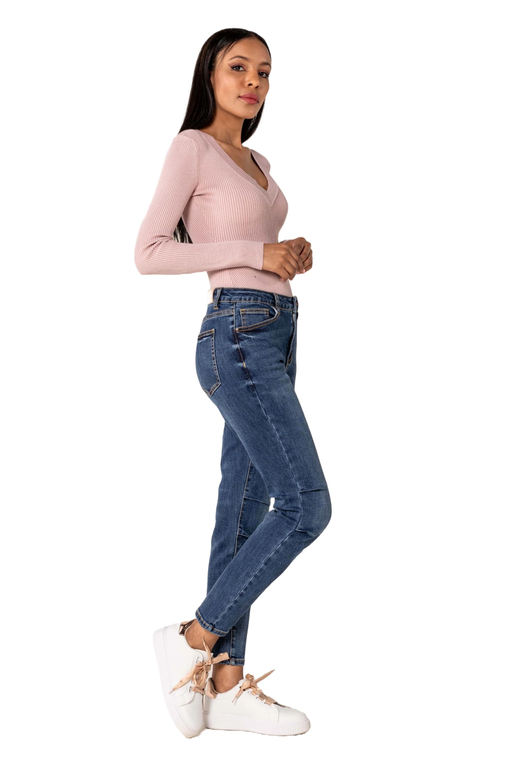 Nina Carter Damen Boyfriend Jeans High Waist MOM Jeans Parachute Style Used-Look Waschungseffekt