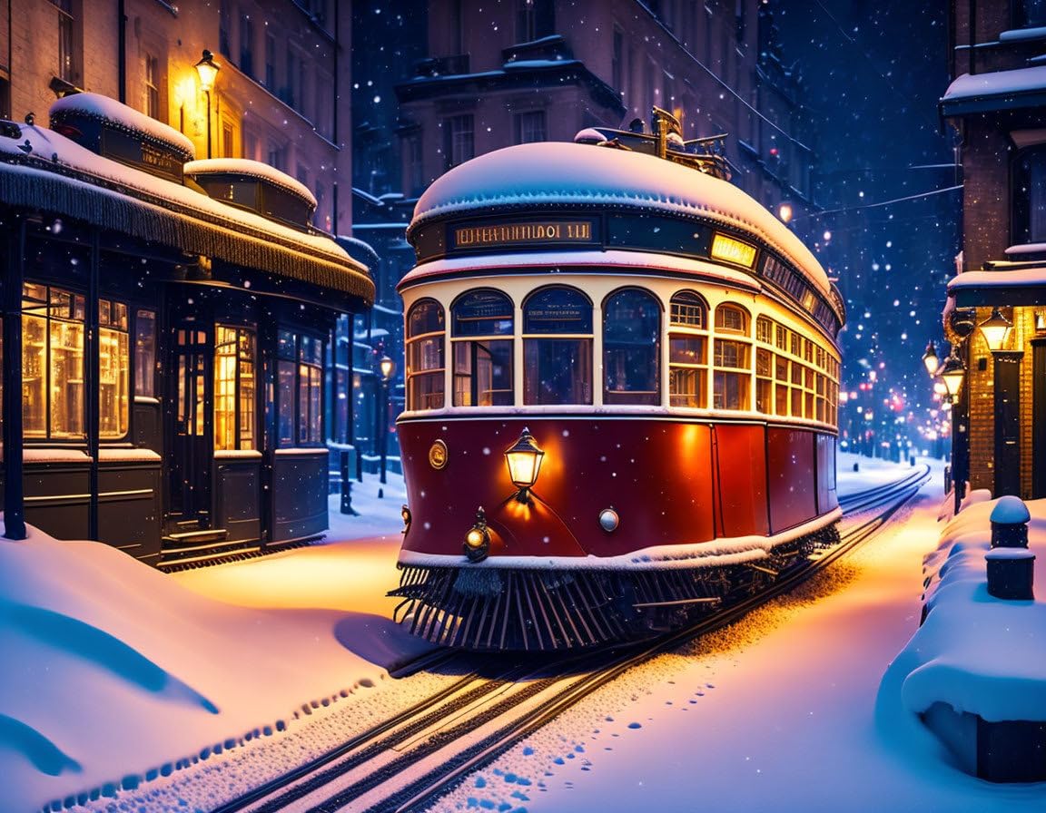 Tableau sur toile pour habiller un grand mur vide poster tramway neige 58x90 - 4