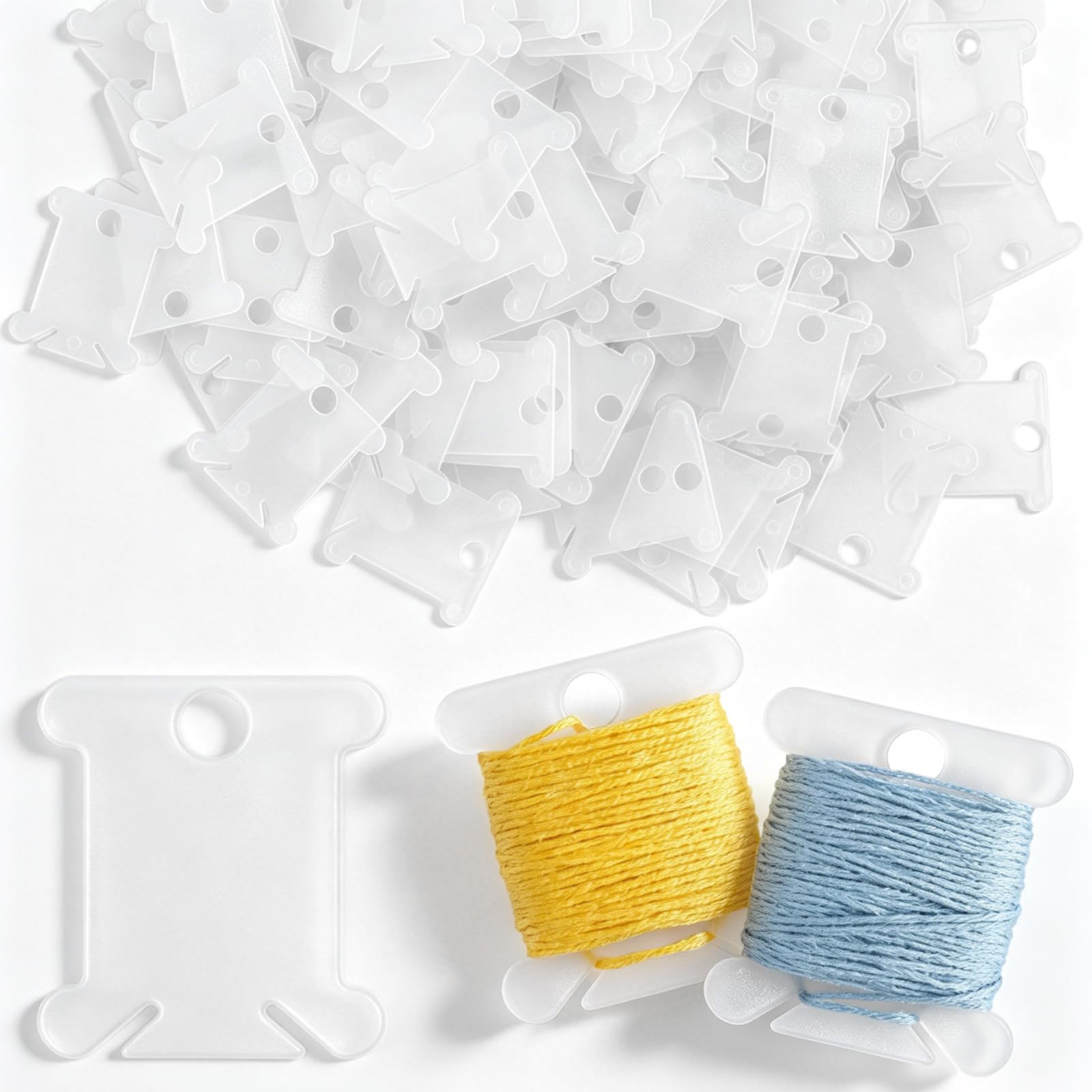 Tranqun 500 Pcs Plastic Embroidery Floss Bobbins, Thread Organizer,Clear