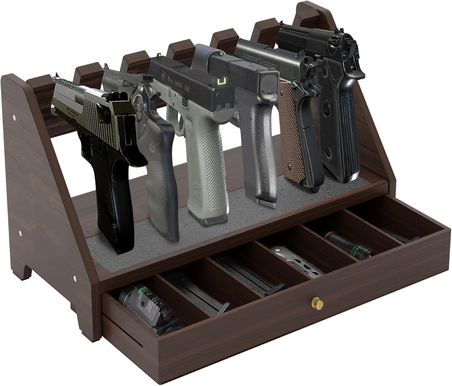 Pistol Rack, Wooden Handgun Rack with 6 Slots