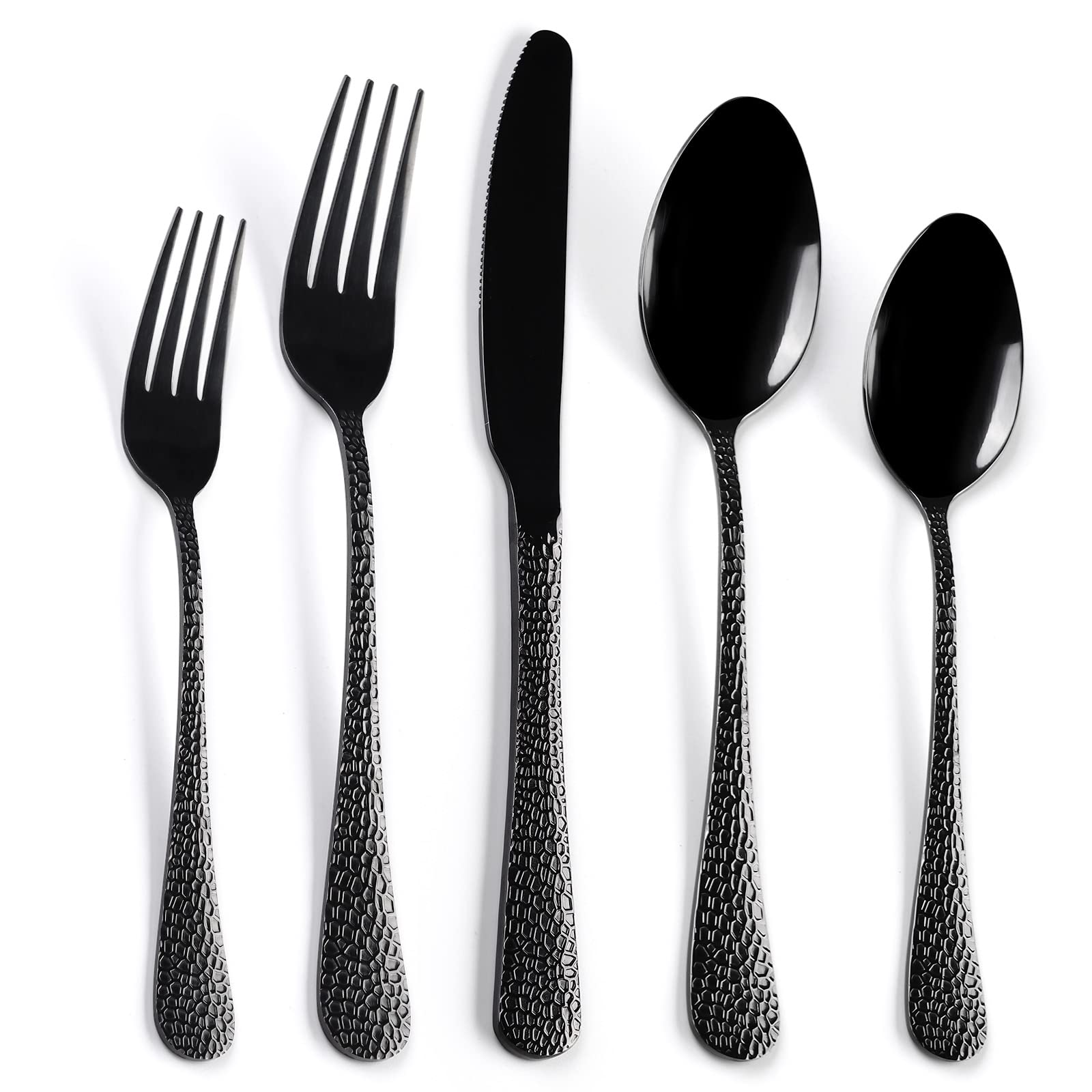 Buy Black Silverware Set for 8, SANLUNS 40 Piece Hammered Flatware Set