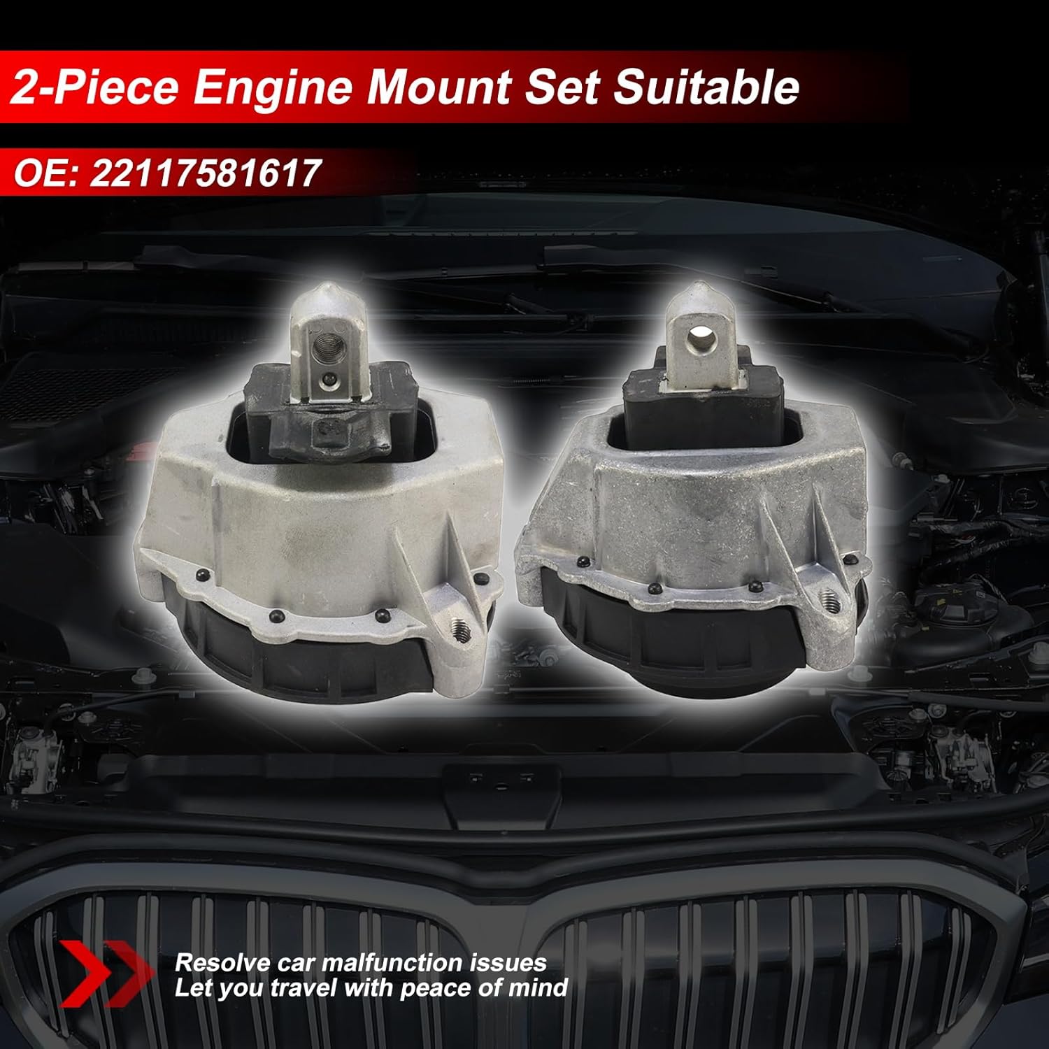2-Piece 22117581617 22117581618 L&R Engine Mount Set Suitable for BMW 2018-2025 225i 425i 430i Z4 sDrive 25i M Peat # 22116860489 4280701 610639 V204690 22116860490 4280801 610434 V204691