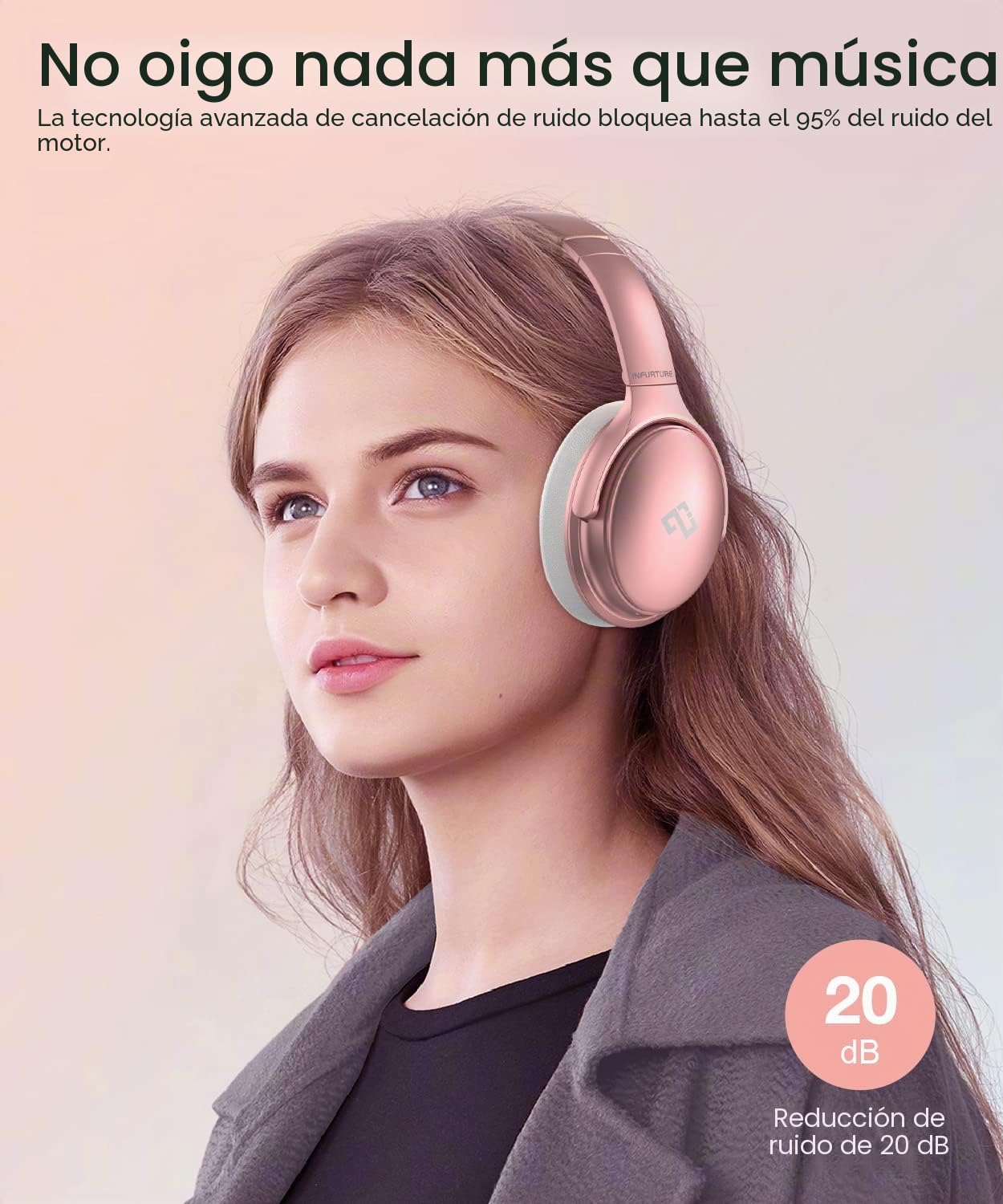 INFURTURE Auriculares Inalámbricos Bluetooth, hasta 90 Horas de Autonomía con Carga Rápida y Estilo Diadema,Regalos para Hombres, Mujeres,Adolescentes,Yoga,Entrenamiento,Fitness,Relax,Viajes - Rosa