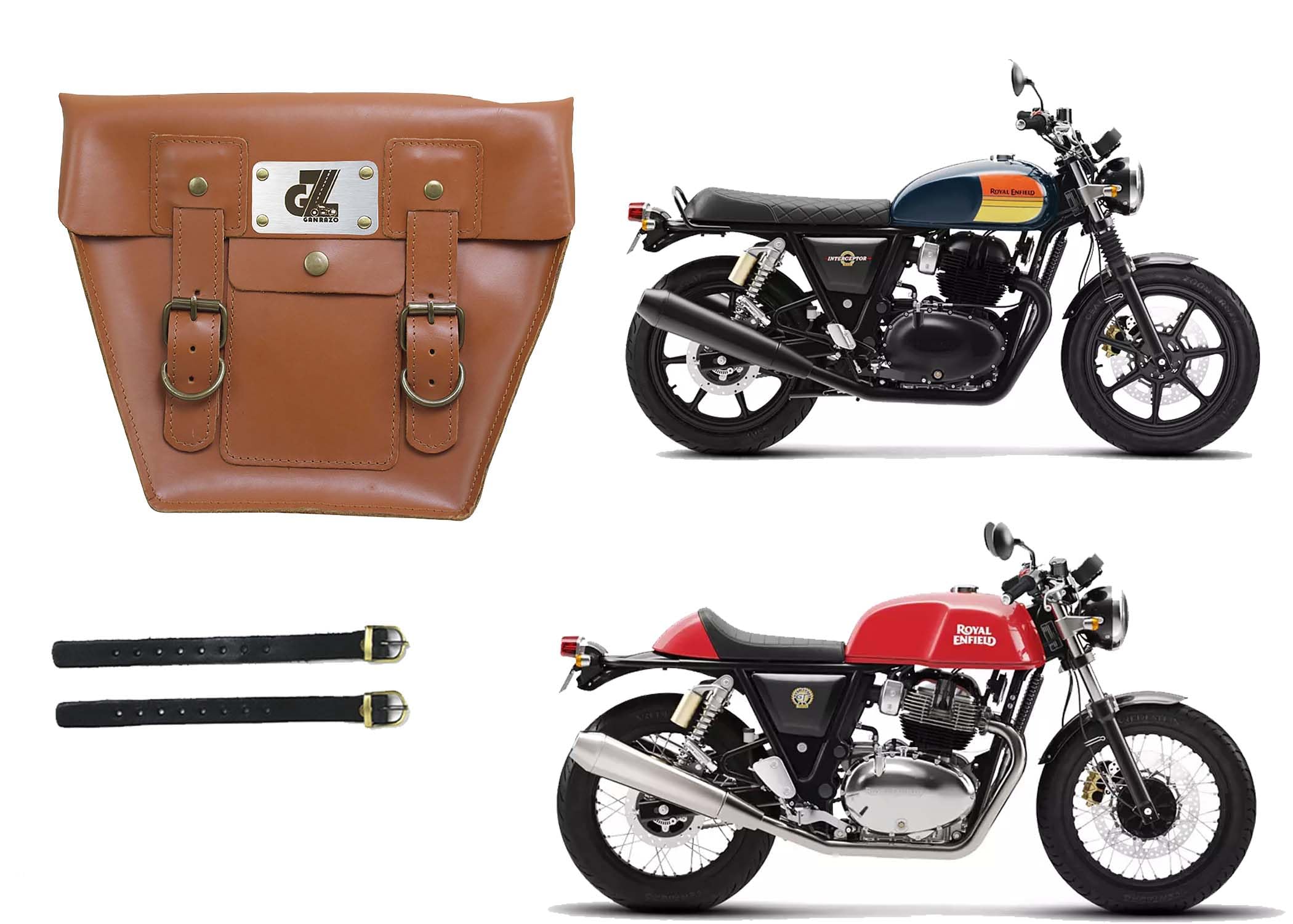 Leather Side Pannel Bag Tan Color with Straps & Rain Cover Compatible with Royal Enfield Continental GT & Interceptor 650-image-31