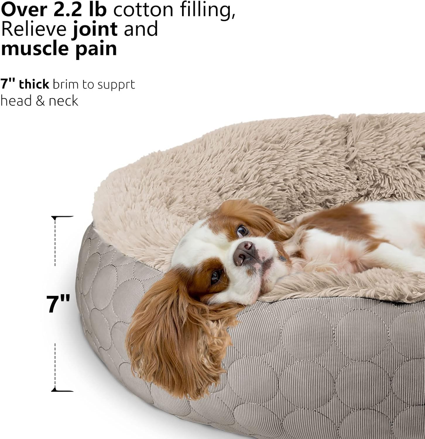 HACHIKITTY Dog Donut Round Calming Bed, Fluffy Dog Bed for Medium Large Dogs, Cooling Warming Soft Dog Cushion Bed, Double Sided Available Dog Bed with Warm & Cool Sides(24"x24"x7", Taupe)