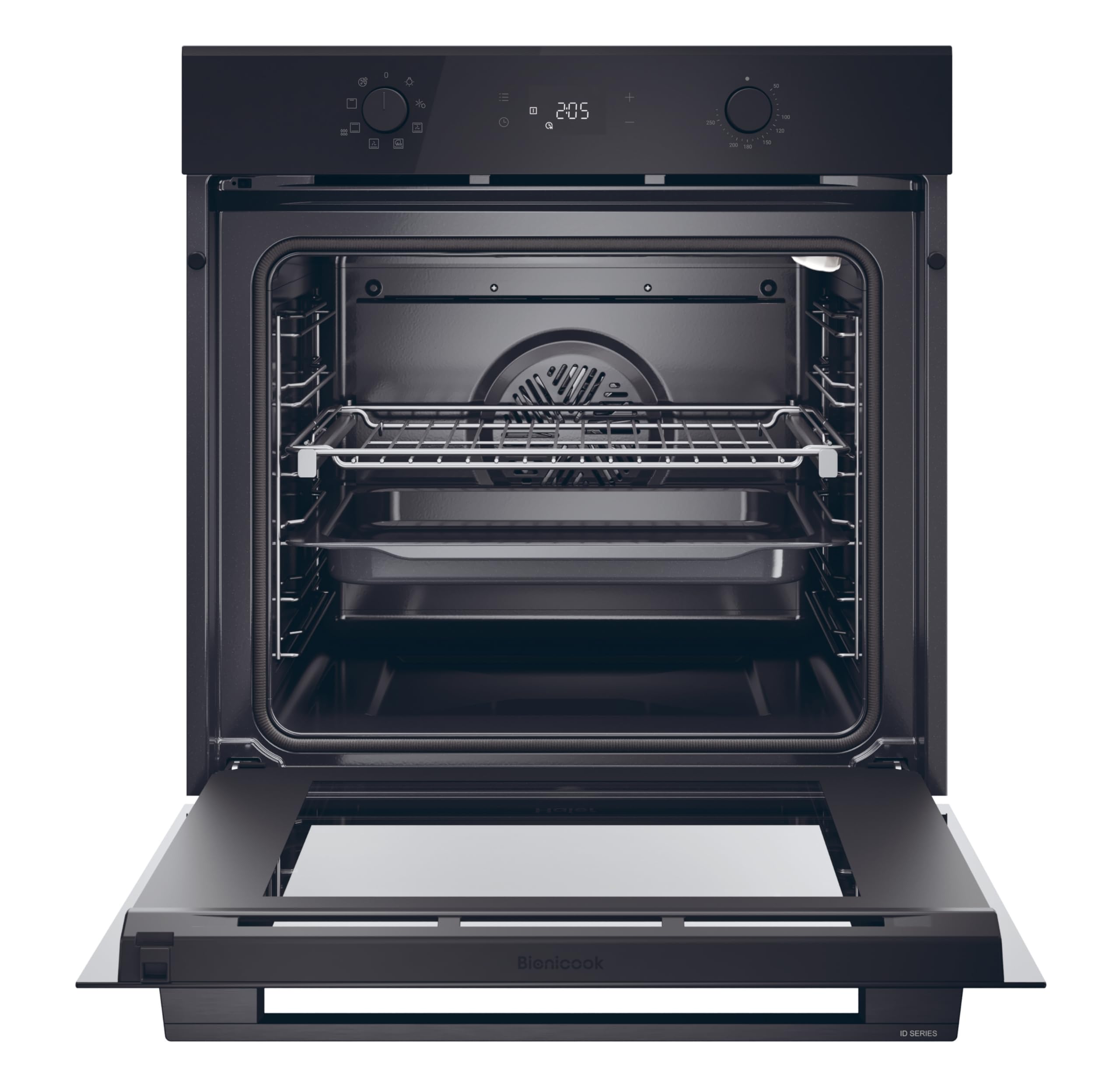 Haier Einbaubackofen ID Serie 2 H6 ID2P3T1HTB | Nische 60 cm, 78 Liter Volumen, 9 Funktionen, Umluft Beheizung mit Grill, Hydrolyse-Reinigung, Teleskopauszug