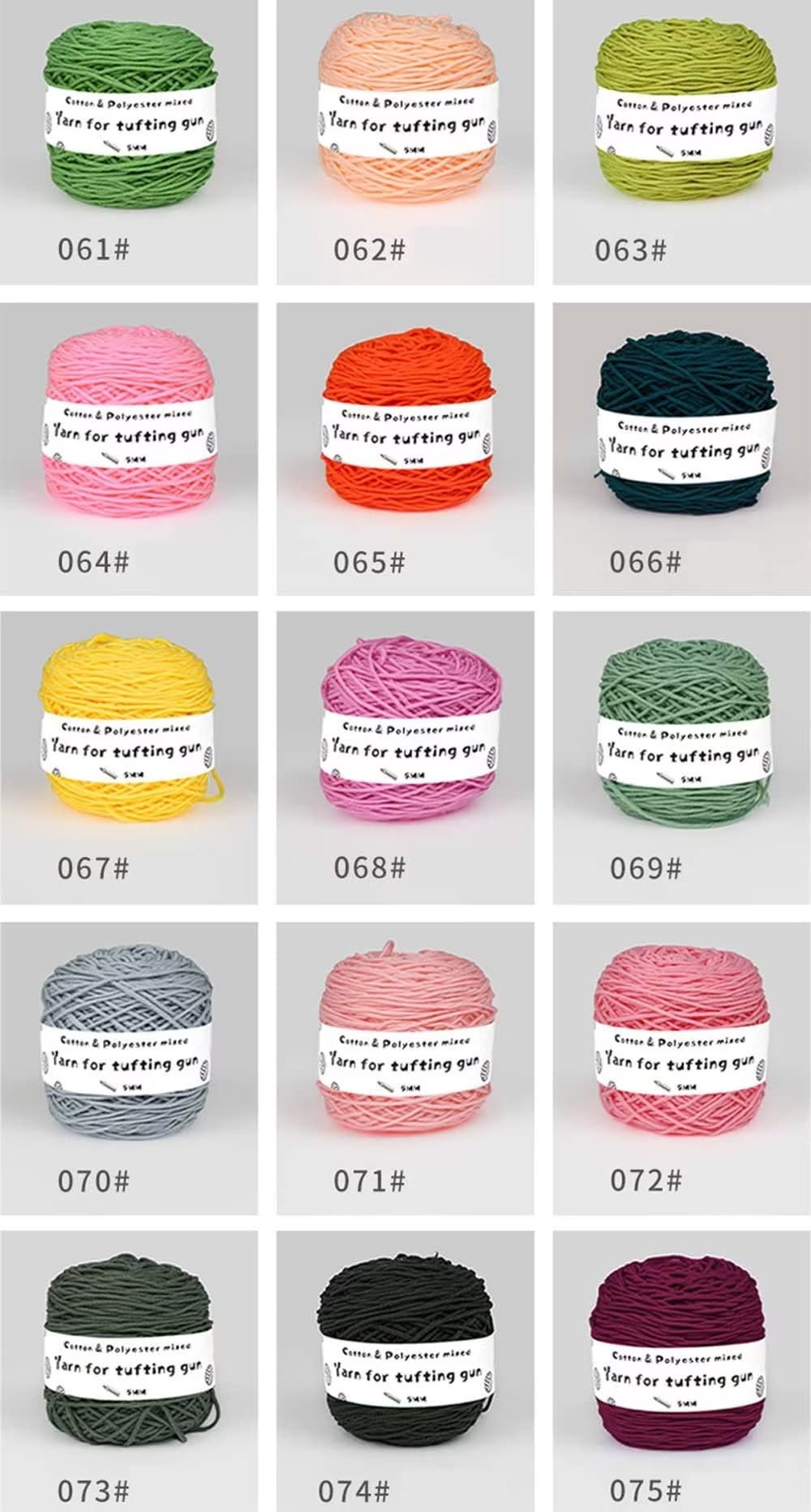 Farbiges Strickgarn, Tufting- und Häkelgarn for Pistolen, 6er-Pack, Baumwoll-Polyester-Mischgewebe, 5 mm, 8 Stränge, mehrfarbig, Größe M(A-6 Rolls)