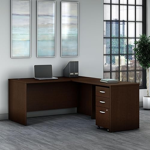 Miniatura 9 de Bush Business Furniture Series C - Mueble de escritorio (60 W x 30 D, 48 W de retorno, con pedestal móvil de 3 cajones), Madera maciza, natural