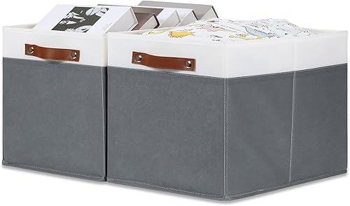 Bidtakay Contenedores grandes de almacenamiento plegables de tela con tablero de plástico, 16 x 12 pulgadas, organizador de cubos con asas, paquete