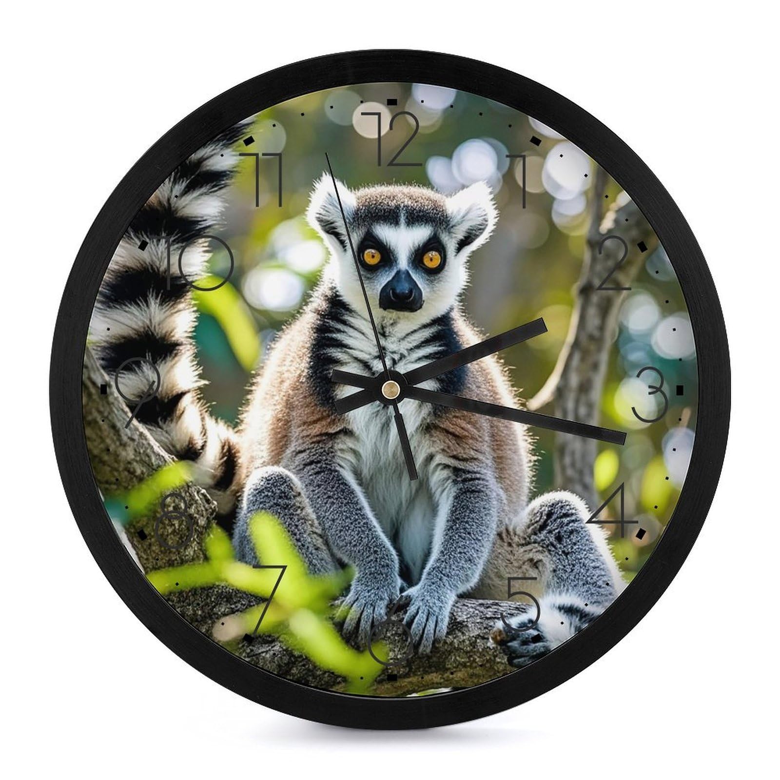 Horloge murale moderne ronde de 25,4 cm, affichage analogique silencieux a motif lemurien