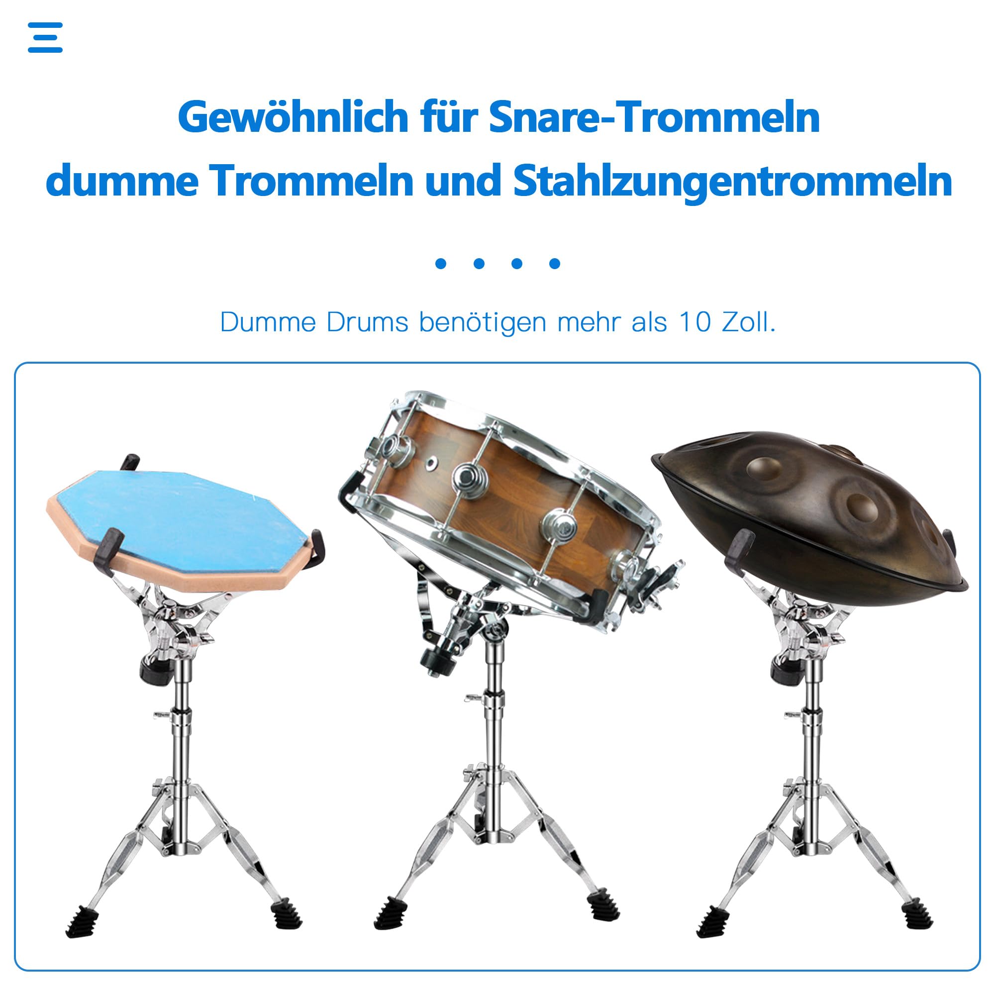 aleawol Snare - Soporte para tambor (altura ajustable 40 – 55 cm, ángulo ajustable, doble punta, para tambor de 25 – 38 cm)