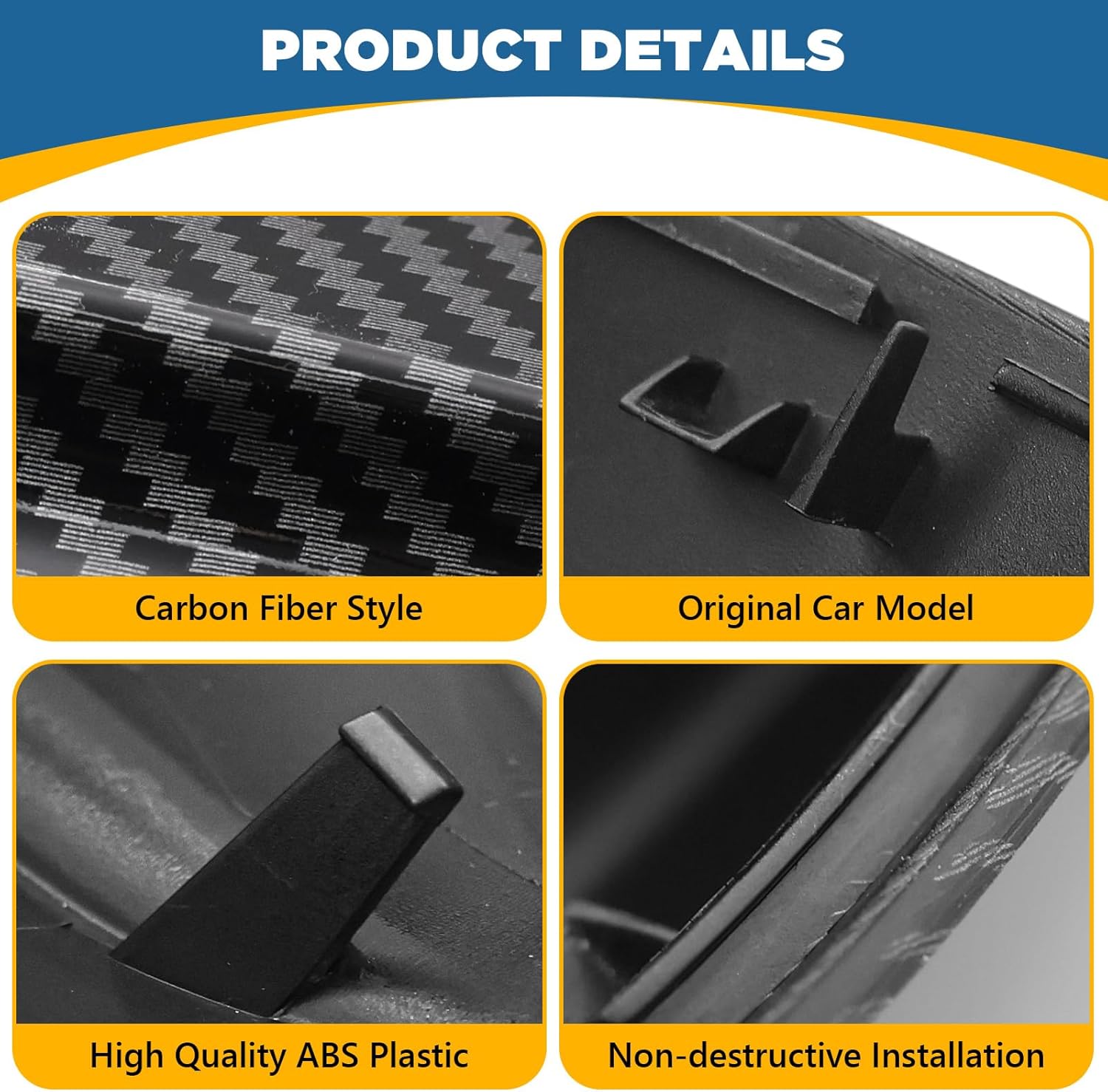 TOPUS Pair Side Mirror Cover Caps Replacement for Tesla Model 3 2018-2024 Ox Horn Style Car Exterior Reversing Rear View Mirror Housing Left Driver & Right Passenger Sside Gloss Black